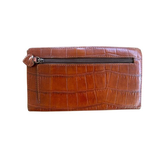 Brighton Two Toned Black Brown Leather Checkbook Wallet Croc Embossed Coin Cards - Picture 4 of 7